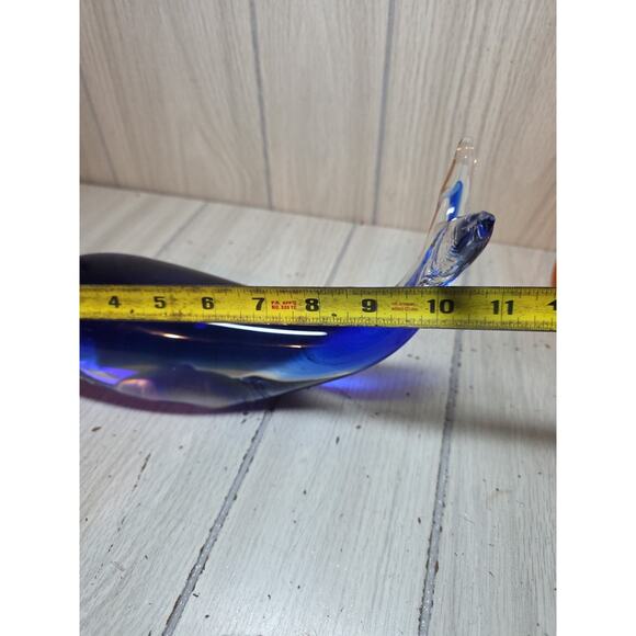 Vtg Blown Art Glass Whale Large Cobalt Blue Whale Sculpture 9” Murano Style - Picture 6 of 10